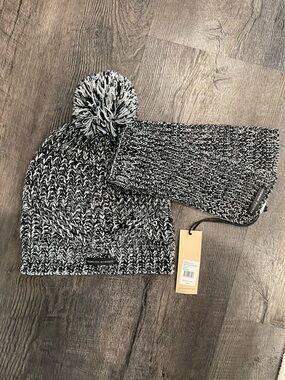 Rebecca Minkoff Black & White Marled Knit Pom Beanie